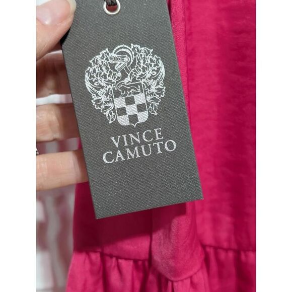 Vince Camuto Women's Hot Pink Solid V-Neck Ruffle Hem Blouse Top Size S NWT - Picture 4 of 7